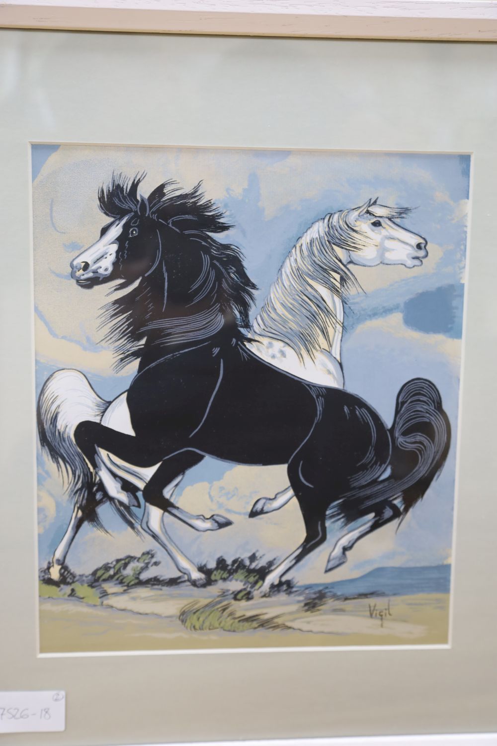 Francis Kwok Peng Kin, watercolour, Harbour scene, signed, 21 x 32cm and a study of horses by Vigil